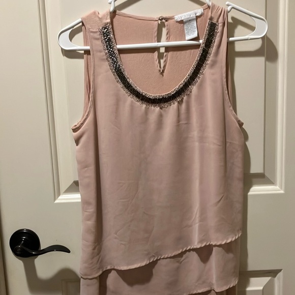NWOT Design History Soft Pink Sleeveless Chiffon Front Jersey Back Med. Jeweled - Picture 1 of 5